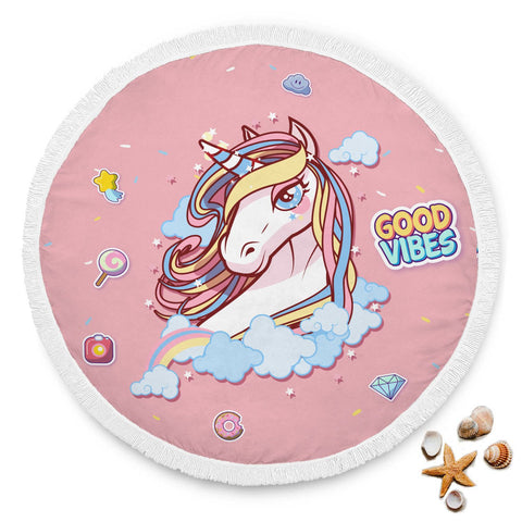 Image of Good Vibes Unicorn Round Beach Blanket