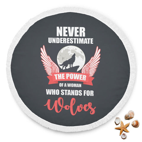 Image of Wolf Power Round Beach Blanket