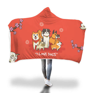 I Love Dogs Hooded Blanket