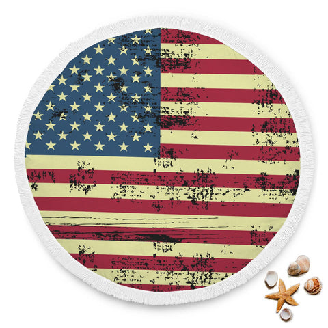 Image of American Flag Round Beach Blanket