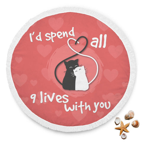 Image of 9 Lives Cat Round Beach Blanket
