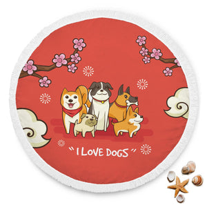 I Love Dogs Round Beach Blanket