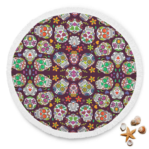 Image of Candy Skulls Round Beach Blanket