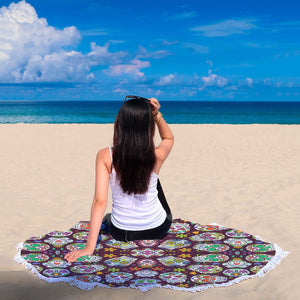 Candy Skulls Round Beach Blanket
