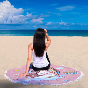 Good Vibes Unicorn Round Beach Blanket