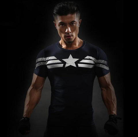 Image of Shirt Men T-Shirt Male Crossfit Tee Captain America Superman