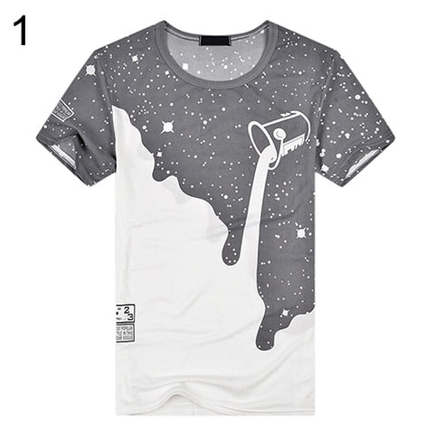 Image of Men Fashion Summer Milk Poured Pattern Inverted Milk 3D T shirt
